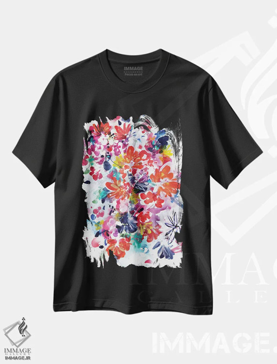 تیشرت مشکی طرح دار آتش بازی گلی، آبستره اثر کریتیو اینگرید | فروشگاه ایماژ