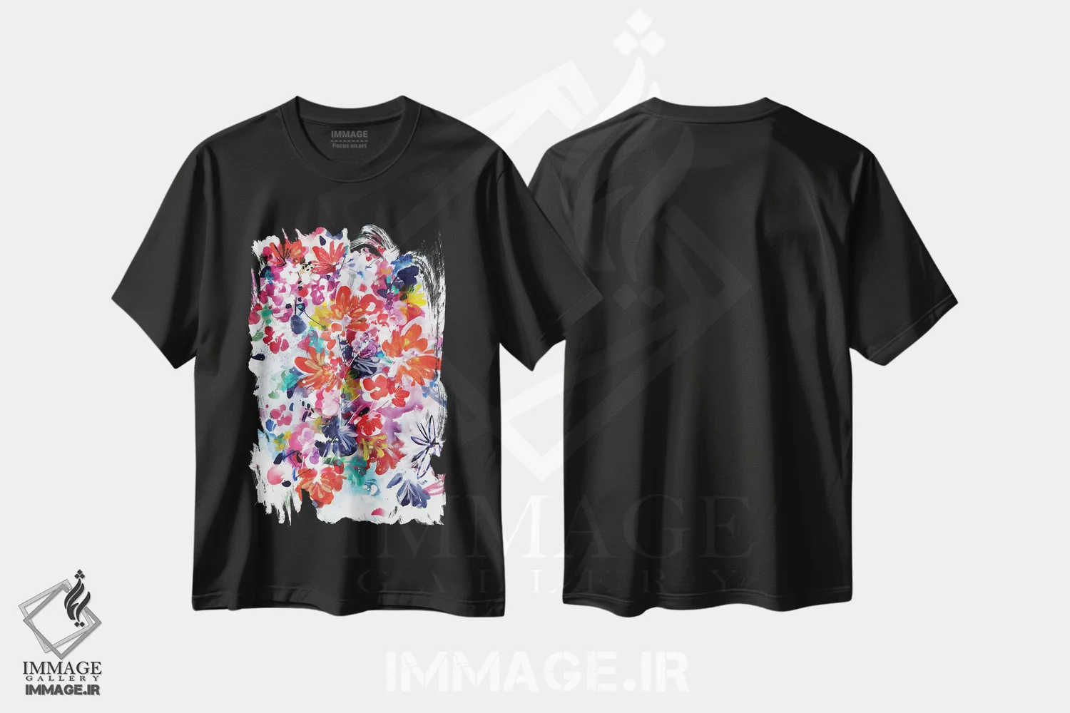 تیشرت مشکی طرح دار آتش بازی گلی، آبستره اثر کریتیو اینگرید | فروشگاه ایماژ