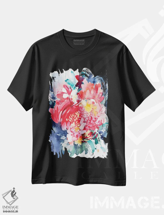 تیشرت مشکی طرح دار آغوش گلی، دکور معاصر اثر کریتیو اینگرید | فروشگاه ایماژ