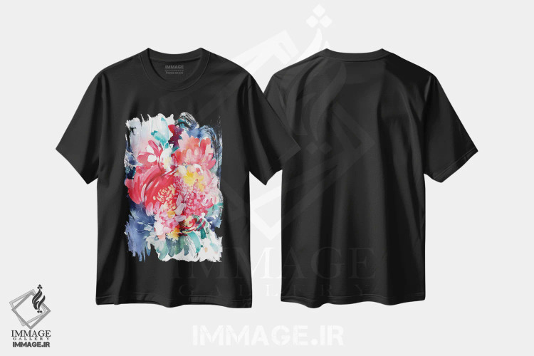 تیشرت مشکی طرح دار آغوش گلی، دکور معاصر اثر کریتیو اینگرید | فروشگاه ایماژ