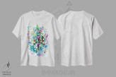 تیشرت سفید طرح دار گلبرگ ها و برگ ها، آبستره اثر کریتیو اینگرید | فروشگاه ایماژ
