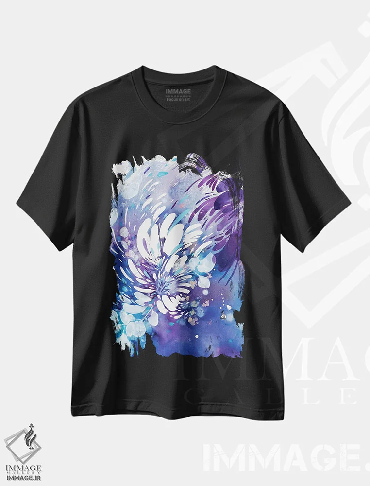 تیشرت مشکی طرح دار رویای بنفش، آبستره اثر کریتیو اینگرید | فروشگاه ایماژ