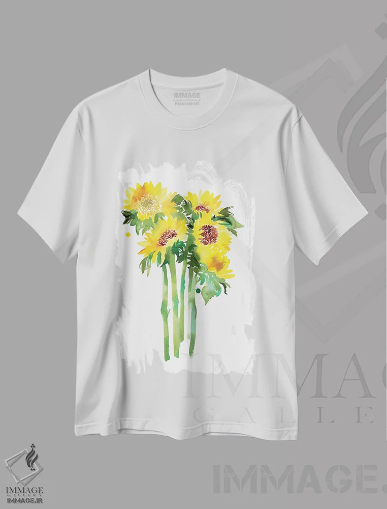 تیشرت سفید طرح دار آفتابگردان ها، دکور معاصر اثر کریتیو اینگرید | immage.ir