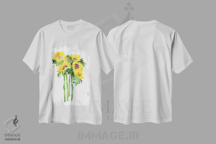 تیشرت سفید طرح دار آفتابگردان ها، دکور معاصر اثر کریتیو اینگرید | immage.ir