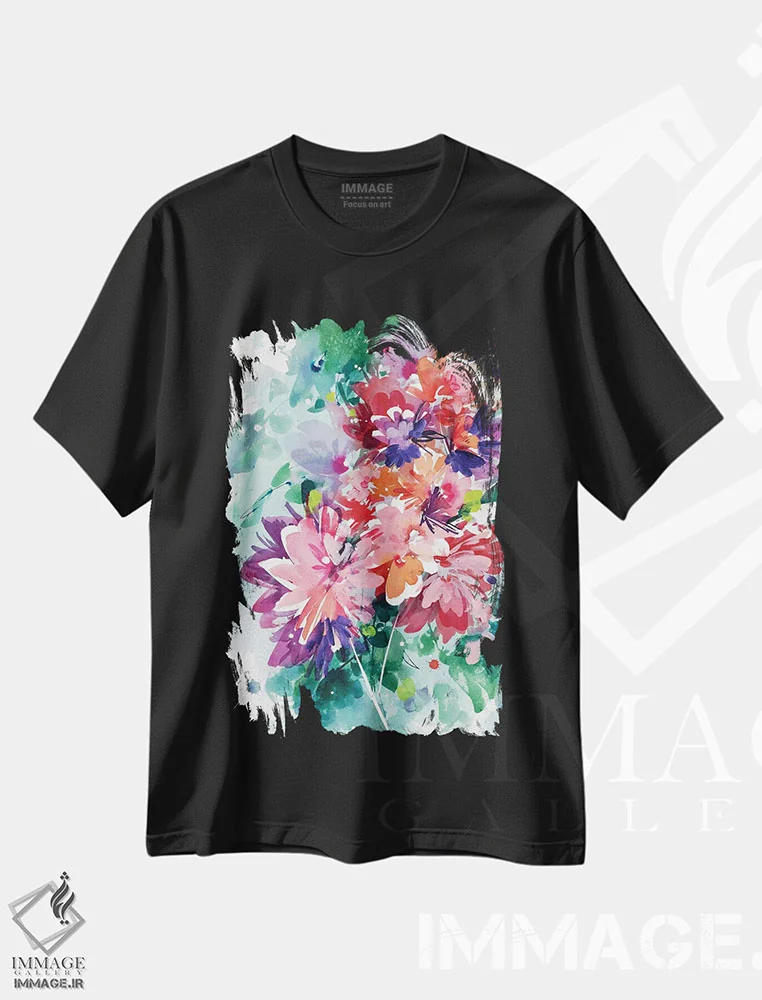 تیشرت مشکی طرح دار شکوفایی شگفت انگیز، آبستره اثر کریتیو اینگرید | immage.ir