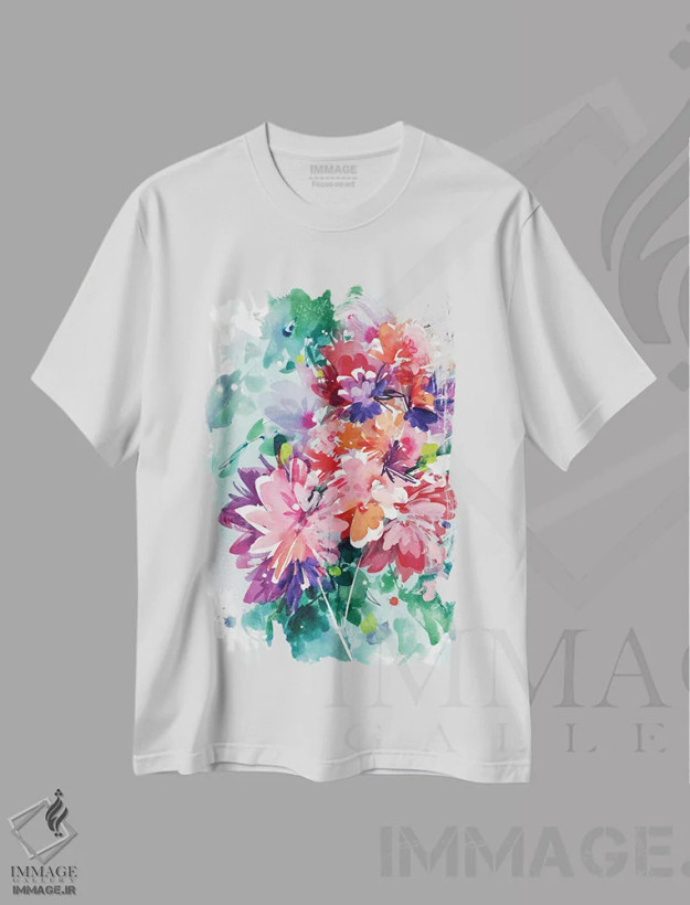 تیشرت سفید طرح دار شکوفایی شگفت انگیز، آبستره اثر کریتیو اینگرید | فروشگاه ایماژ