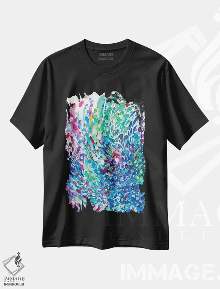 تیشرت مشکی طرح دار موج، دکور معاصر اثر کریتیو اینگرید | فروشگاه ایماژ