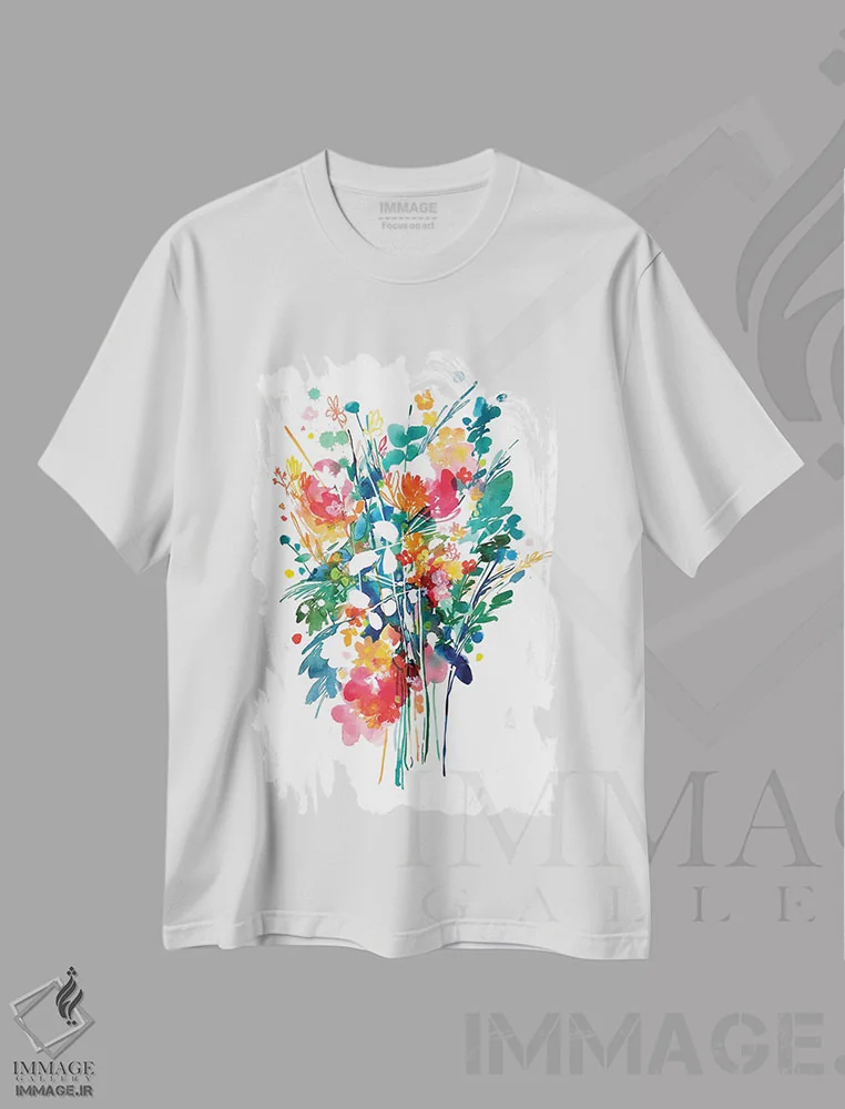 تیشرت سفید طرح دار دسته گل بزرگ، دکور معاصر اثر کریتیو اینگرید | فروشگاه ایماژ