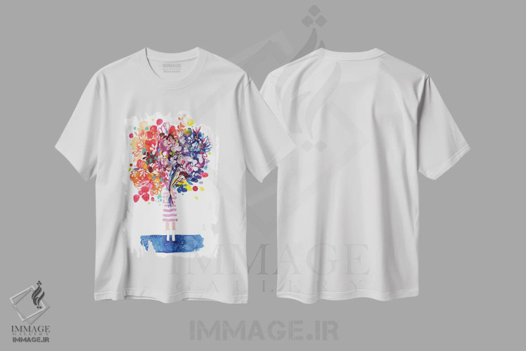 تیشرت سفید طرح دار زن با گل ها، دکور معاصر اثر کریتیو اینگرید | immage.ir