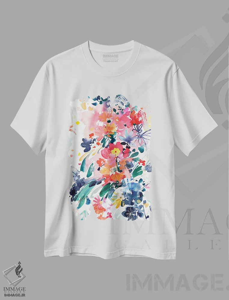 تیشرت سفید طرح دار شکوفه های وحشی، دکور معاصر اثر کریتیو اینگرید | فروشگاه ایماژ