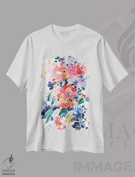 تیشرت سفید طرح دار شکوفه های وحشی، دکور معاصر اثر کریتیو اینگرید | فروشگاه ایماژ