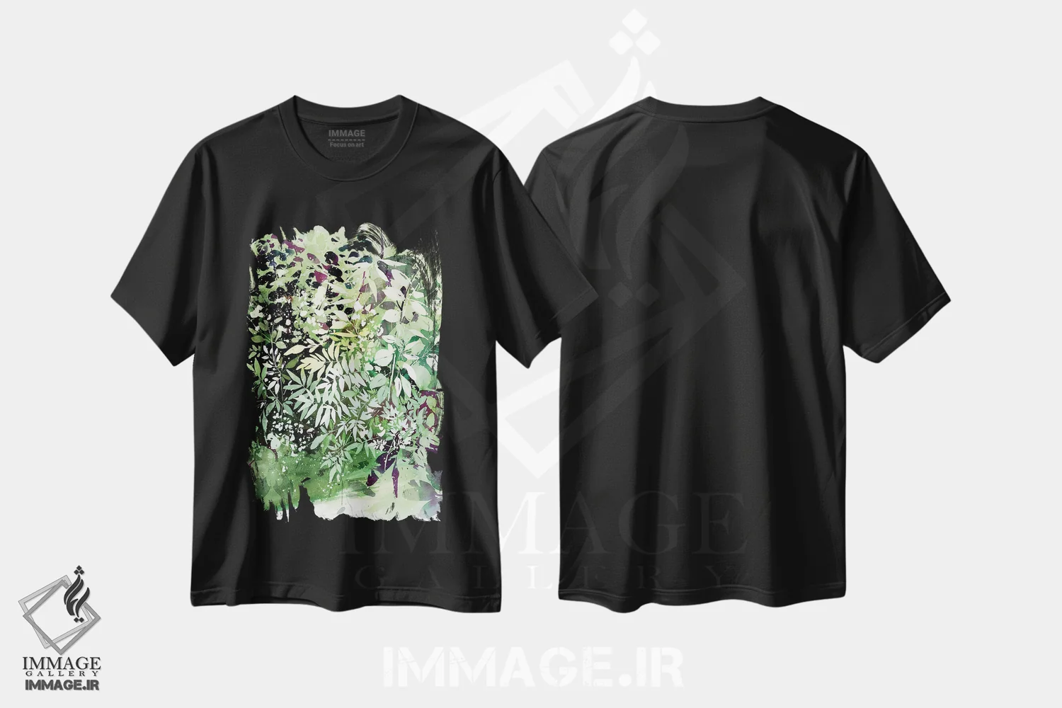 تیشرت مشکی طرح دار باغ سبز، دکور معاصر اثر کریتیو اینگرید | فروشگاه ایماژ