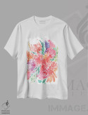 تیشرت سفید طرح دار دسته گل جسورانه، آبستره اثر کریتیو اینگرید | immage.ir