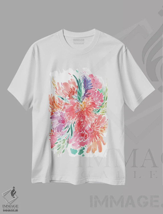 تیشرت سفید طرح دار دسته گل جسورانه، آبستره اثر کریتیو اینگرید | immage.ir