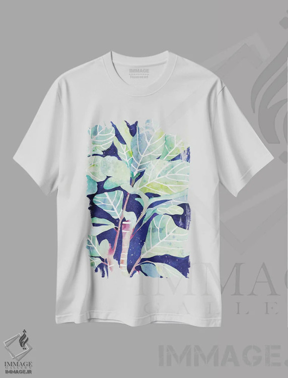 تیشرت سفید طرح دار گیاه انجیری، دکور معاصر اثر کریتیو اینگرید | فروشگاه ایماژ