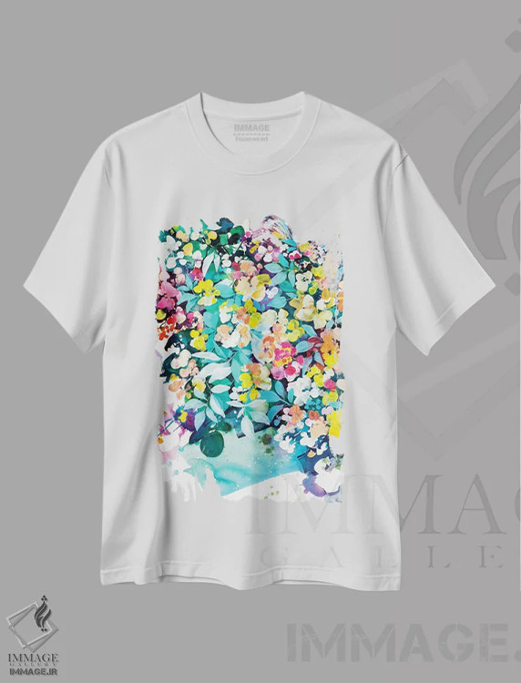 تیشرت سفید طرح دار شکوفه های ماندگار، دکور معاصر اثر کریتیو اینگرید | immage.ir