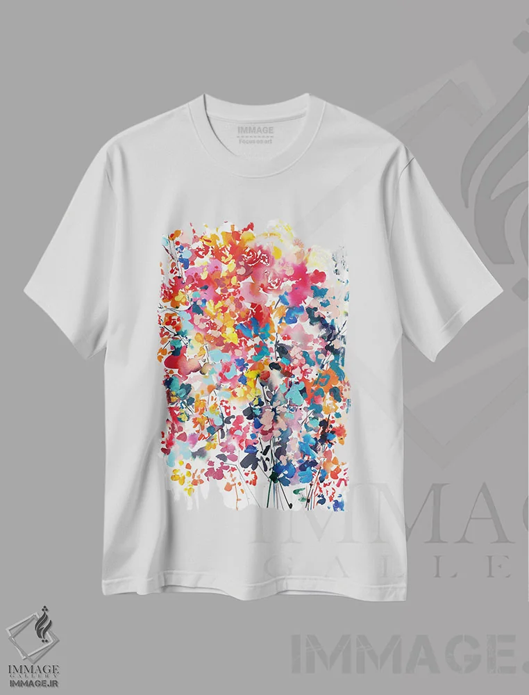 تیشرت سفید طرح دار طوفان گلی، دکور معاصر اثر کریتیو اینگرید | فروشگاه ایماژ