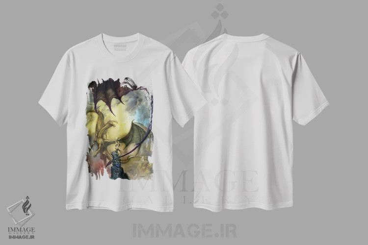 تیشرت سفید طرح دار اژدهایانِ شمعی، مدیوم اثر سیروئلو | فروشگاه ایماژ