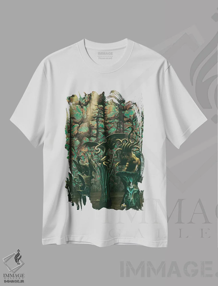 تیشرت سفید طرح دار تاریک کردن، مدیوم اثر سیروئلو | فروشگاه ایماژ