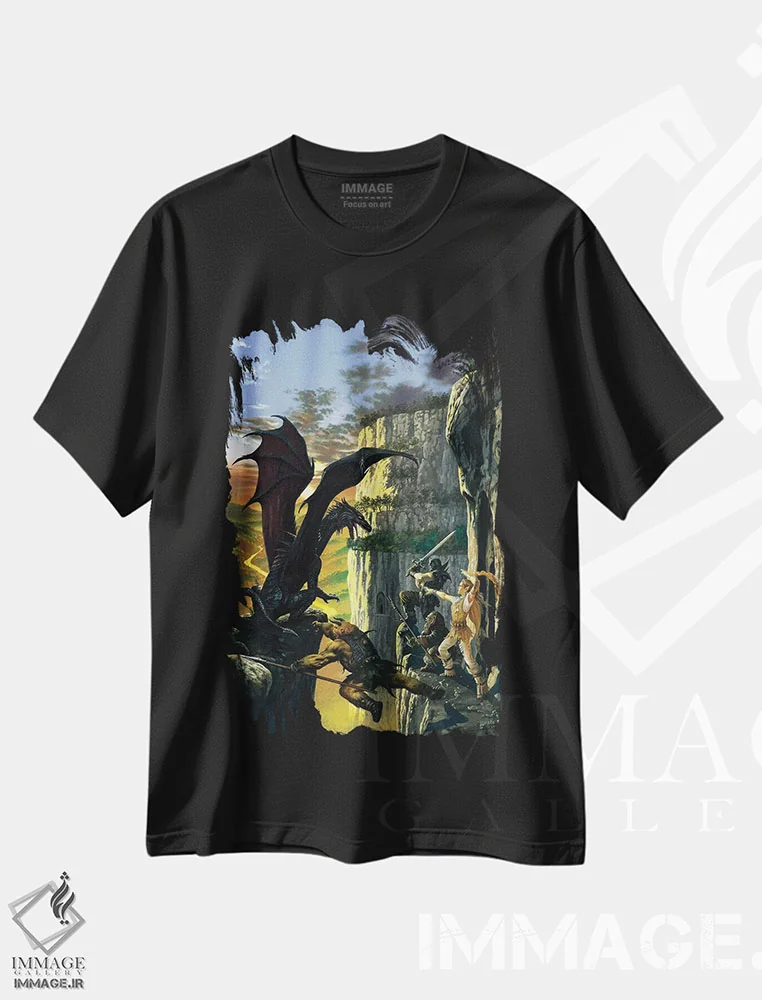 تیشرت مشکی طرح دار سنگ تیره، مدیوم اثر سیروئلو | فروشگاه ایماژ