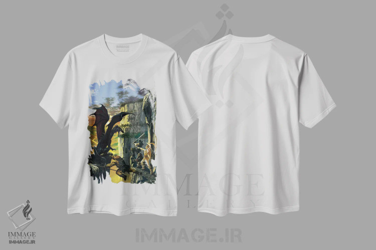 تیشرت سفید طرح دار سنگ تیره، مدیوم اثر سیروئلو | immage.ir