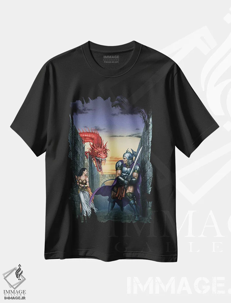 تیشرت مشکی طرح دار مارپیچ اژدها، مدیوم اثر سیروئلو | immage.ir