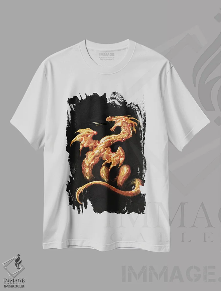 تیشرت سفید طرح دار آتش، مدیوم اثر سیروئلو | immage.ir