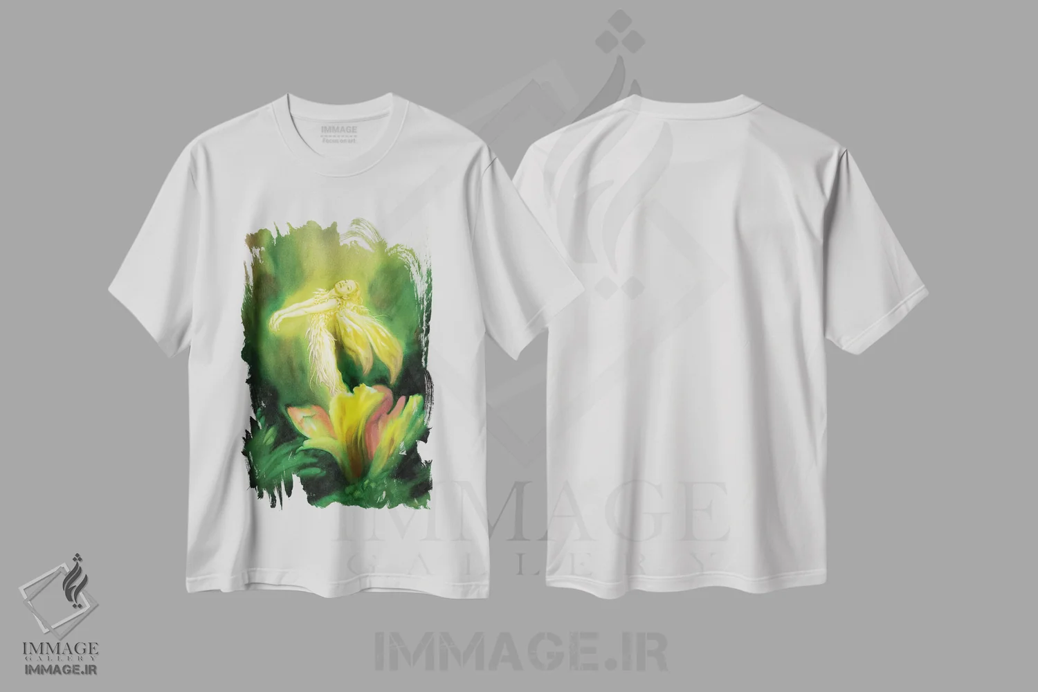 تیشرت سفید طرح دار پری گل، مدیوم اثر سیروئلو | immage.ir