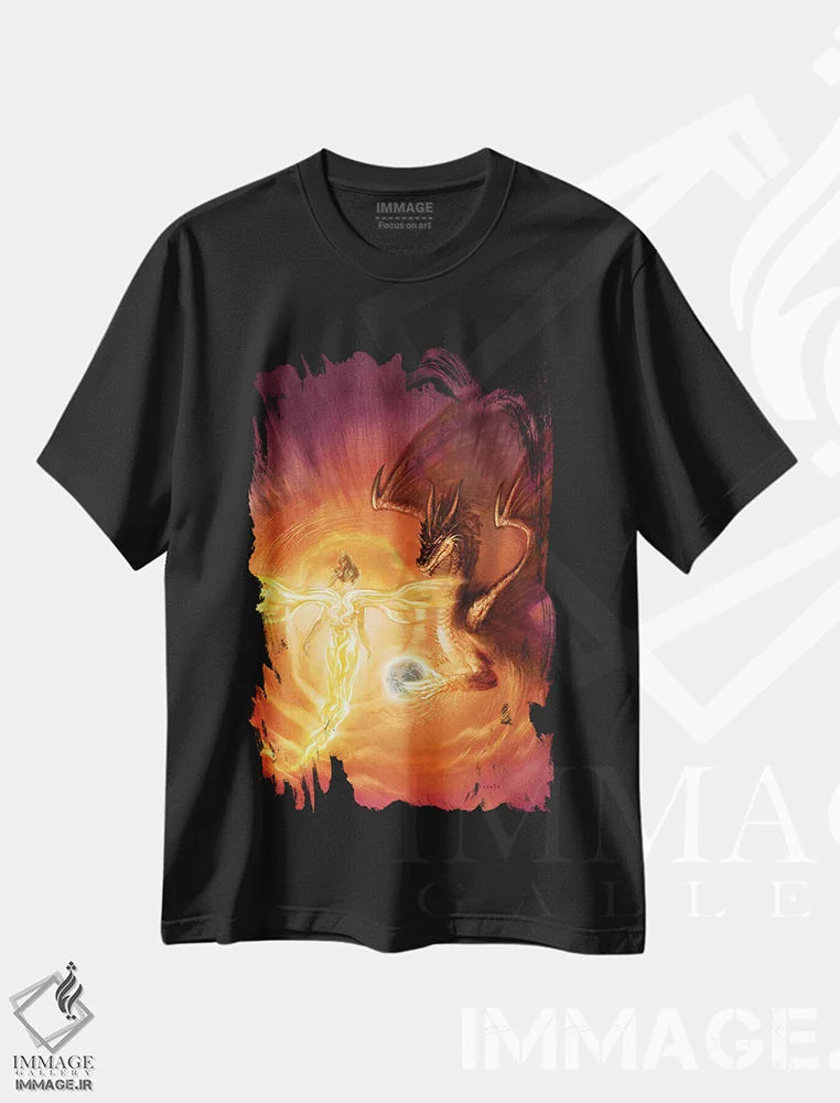 تیشرت مشکی طرح دار اژدهای فرشته ای، مدیوم اثر سیروئلو | immage.ir