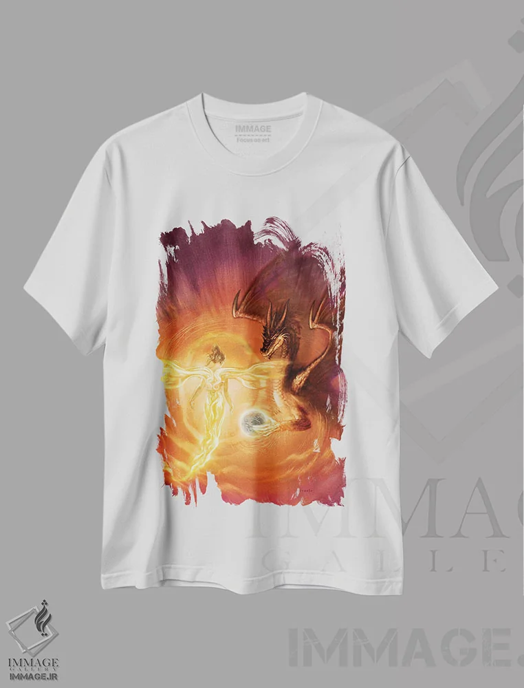 تیشرت سفید طرح دار اژدهای فرشته ای، مدیوم اثر سیروئلو | فروشگاه ایماژ