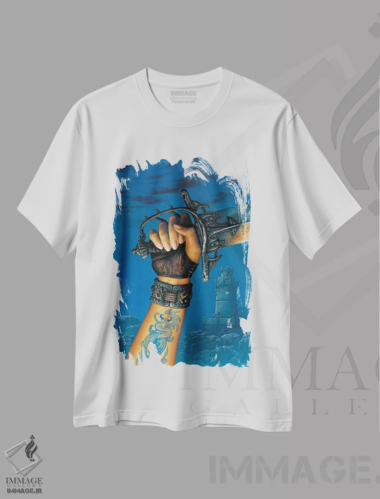 تیشرت سفید طرح دار دست، مدیوم اثر سیروئلو | immage.ir