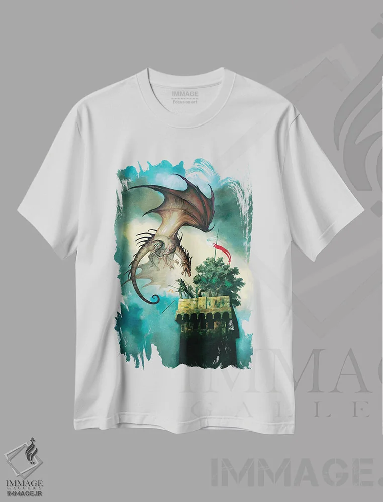 تیشرت سفید طرح دار اژدهای لوکا، مدیوم اثر سیروئلو | immage.ir