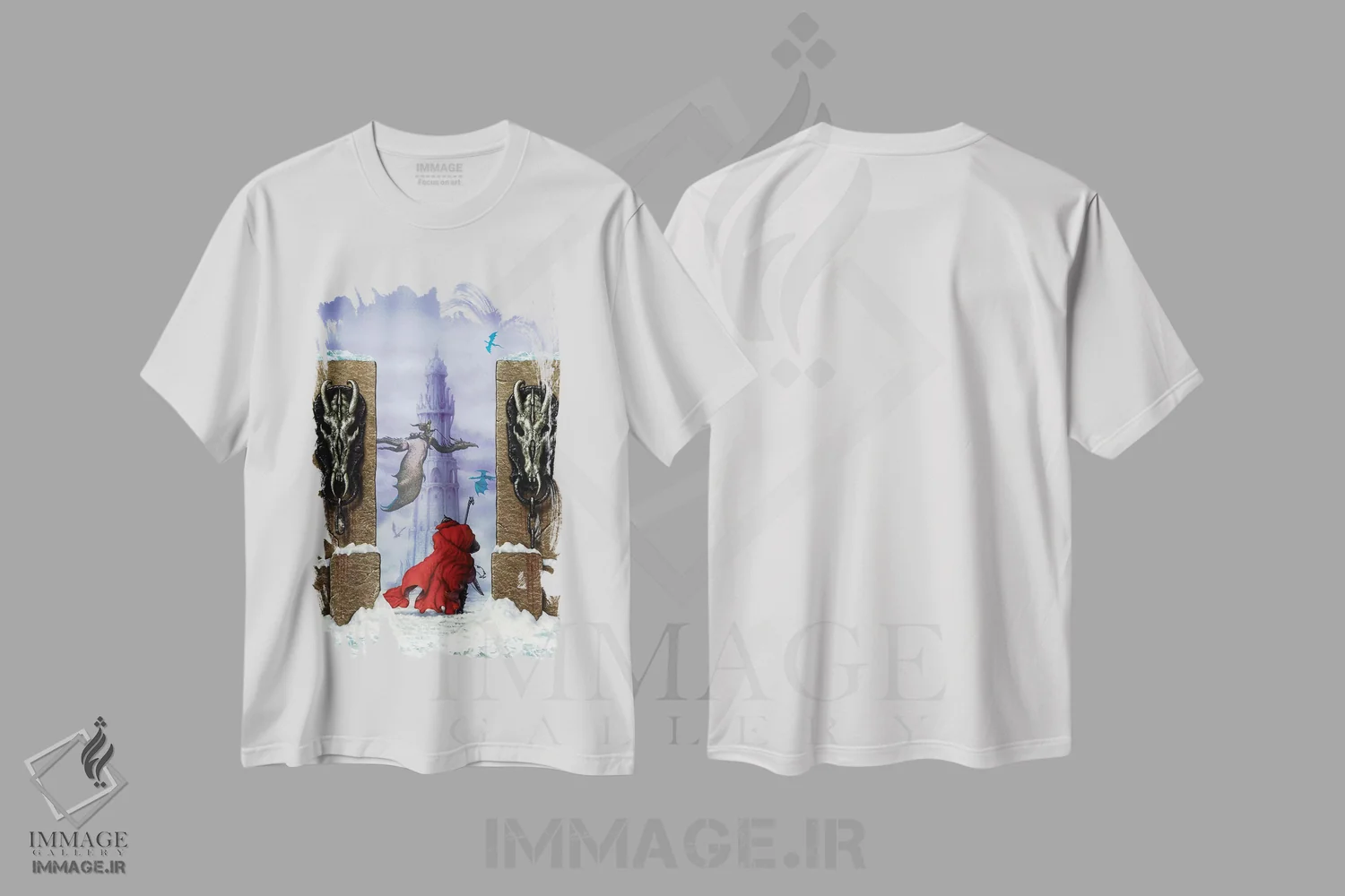 تیشرت سفید طرح دار سرزمین اژدهای مَز، مدیوم اثر سیروئلو | فروشگاه ایماژ