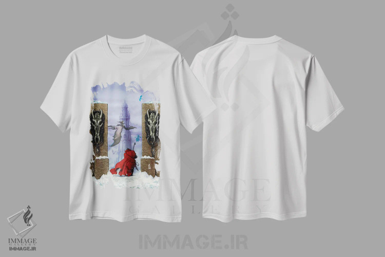 تیشرت سفید طرح دار سرزمین اژدهای مَز، مدیوم اثر سیروئلو | فروشگاه ایماژ