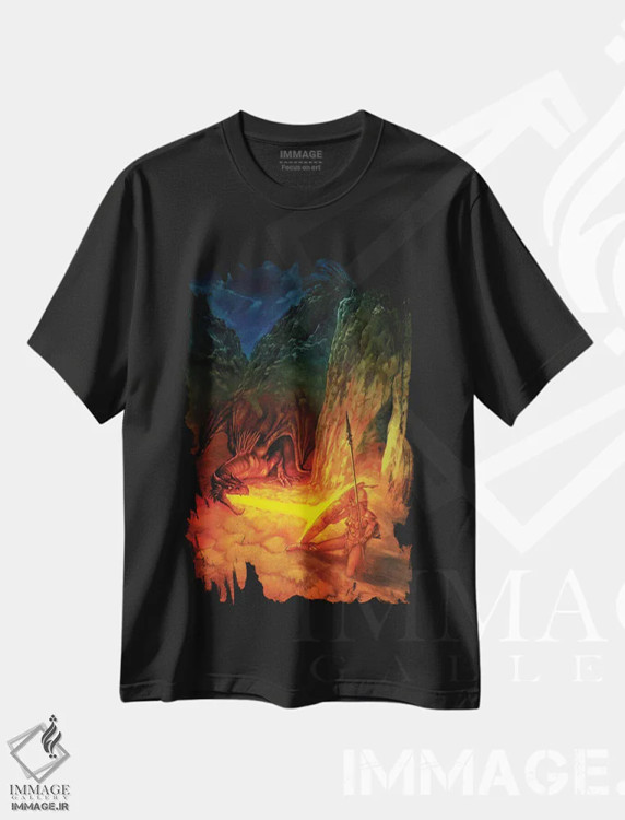 تیشرت مشکی طرح دار آمازون سرخ، مدیوم اثر سیروئلو | فروشگاه ایماژ