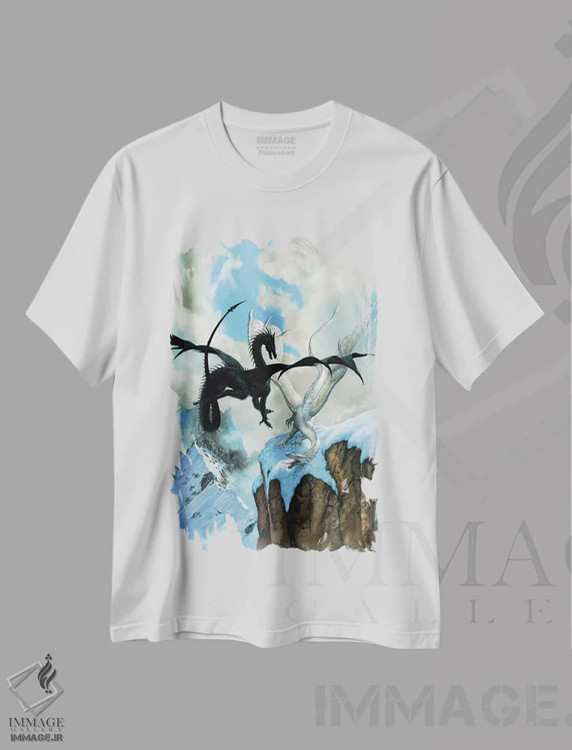 تیشرت سفید طرح دار اژدهای نبرد، مدیوم اثر سیروئلو | immage.ir