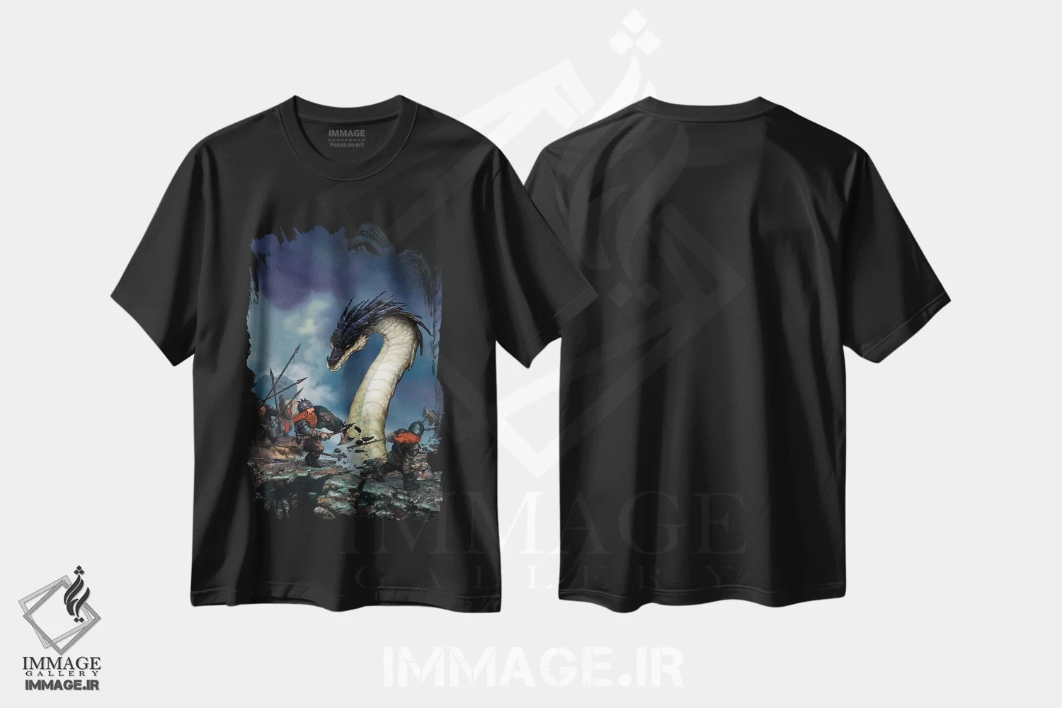 تیشرت مشکی طرح دار اژدهای مارشکل، مدیوم اثر سیروئلو | immage.ir