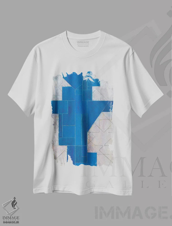 تیشرت سفید طرح دار پیشگو آبی اثر استیفن چیمینی | immage.ir