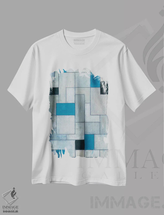 تیشرت سفید طرح دار مسائل خاکستری: سیاه و آبی اثر استیفن چیمینی | فروشگاه ایماژ
