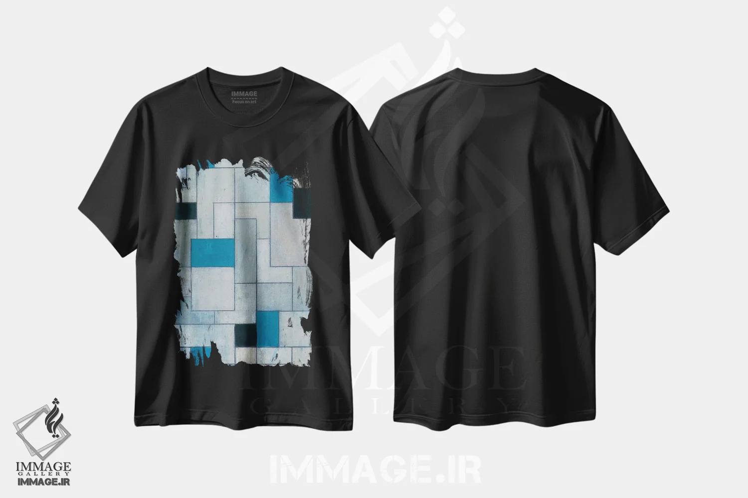 تیشرت مشکی طرح دار مسائل خاکستری: سیاه و آبی اثر استیفن چیمینی | immage.ir