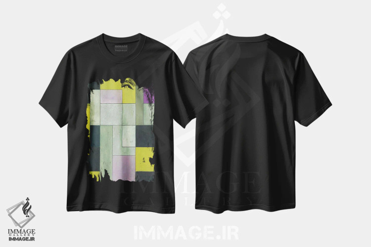 تیشرت مشکی طرح دار مسائل خاکستری: سبز روشن اثر استیفن چیمینی | immage.ir