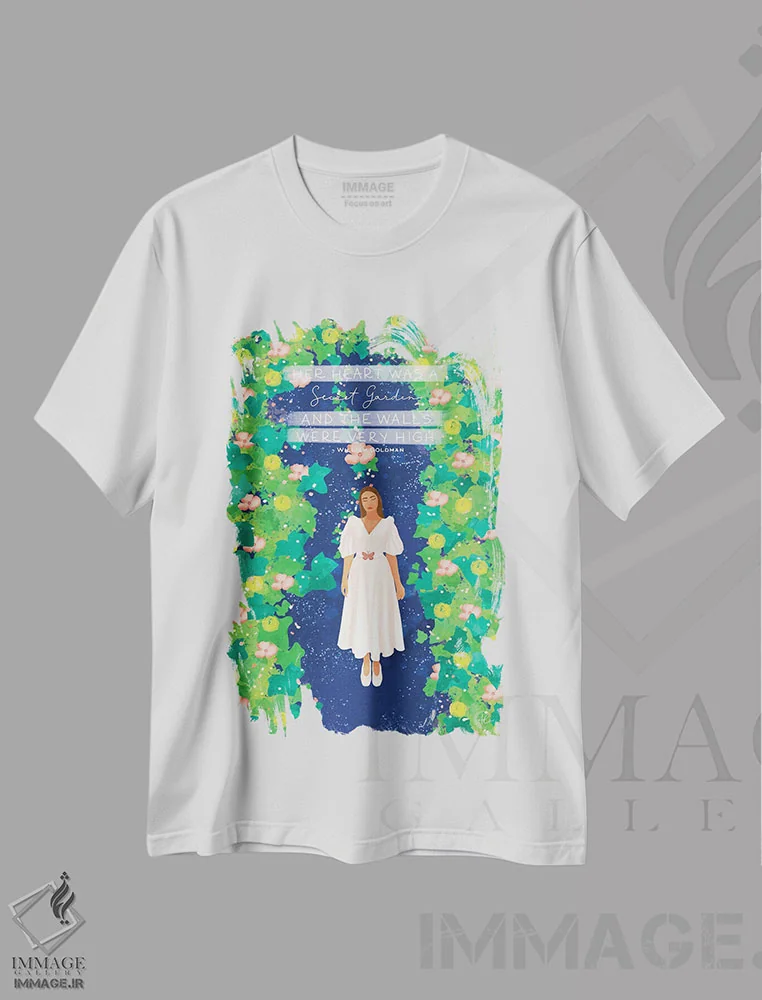 تیشرت سفید طرح دار قلبش باغی رازآلود بود، هنر دیجیتال اثر اله چیریتسکو | immage.ir