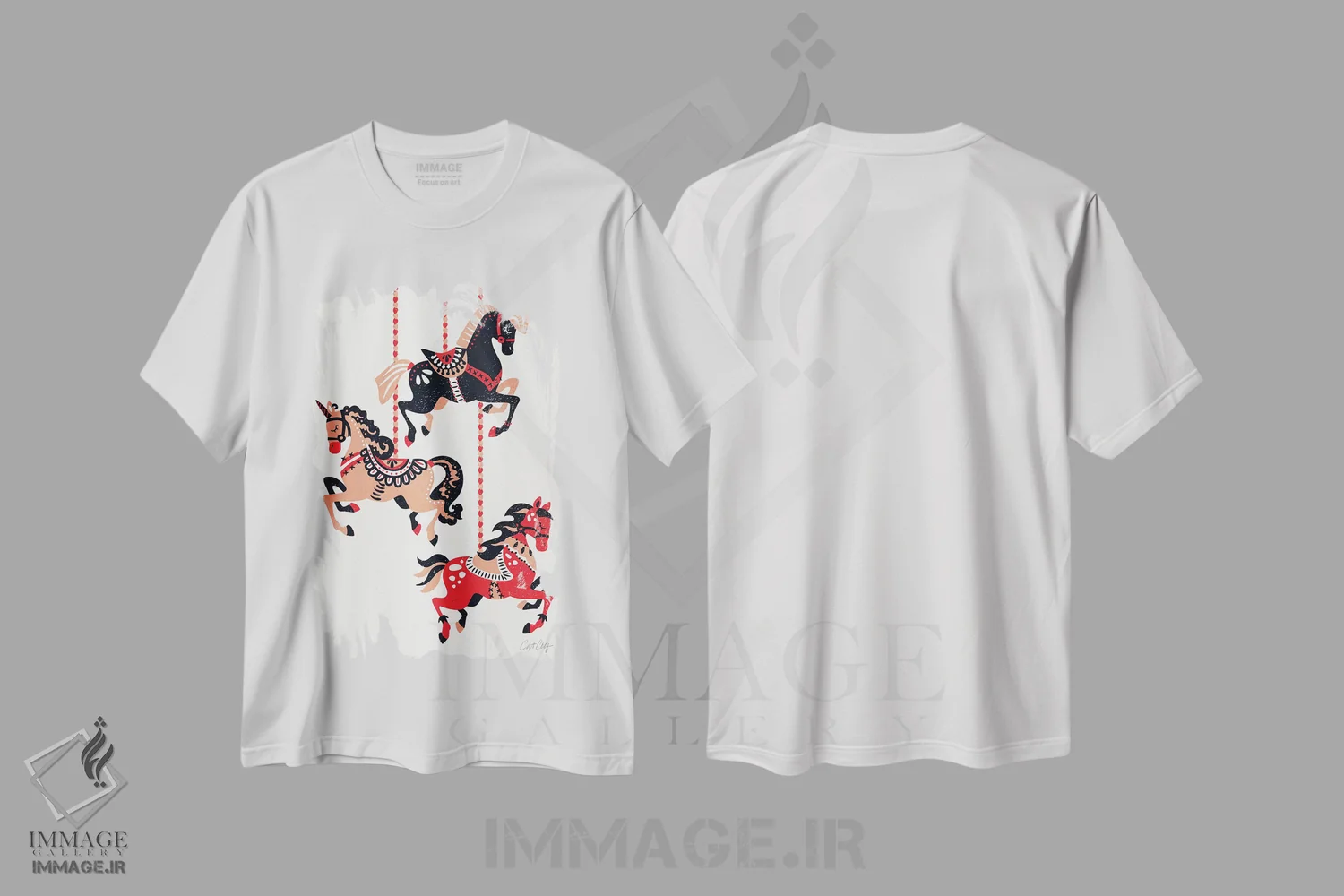 تیشرت سفید طرح دار مشکی قرمز، تزئینی اثر کت کوکیلت | فروشگاه ایماژ