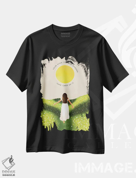 تیشرت مشکی طرح دار ذهنت باغ توست، هنر دیجیتال اثر اله چیریتسکو | فروشگاه ایماژ