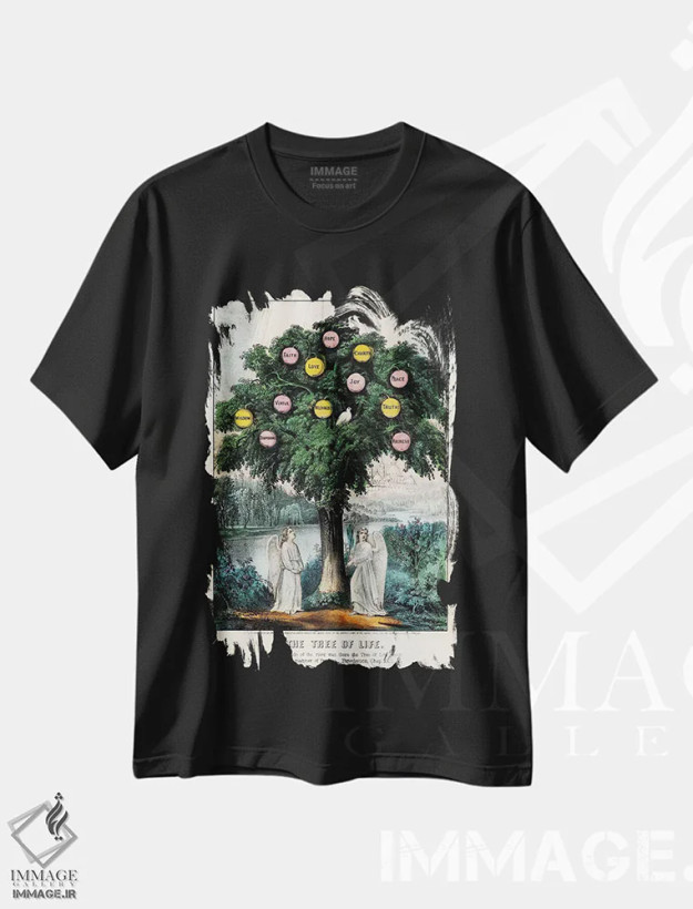 تیشرت مشکی طرح دار 1870,درخت زندگی، ۱۸۷۰، هنر فاخر کلاسیک اثر کاریه و آیووز | فروشگاه ایماژ