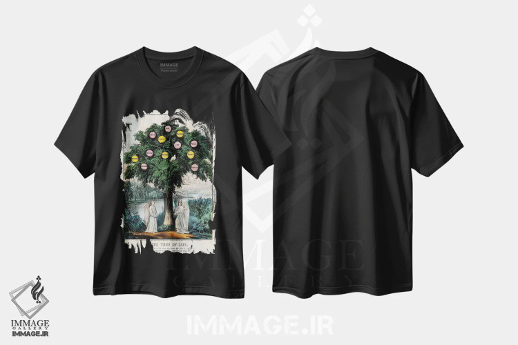 تیشرت مشکی طرح دار 1870,درخت زندگی، ۱۸۷۰، هنر فاخر کلاسیک اثر کاریه و آیووز | فروشگاه ایماژ