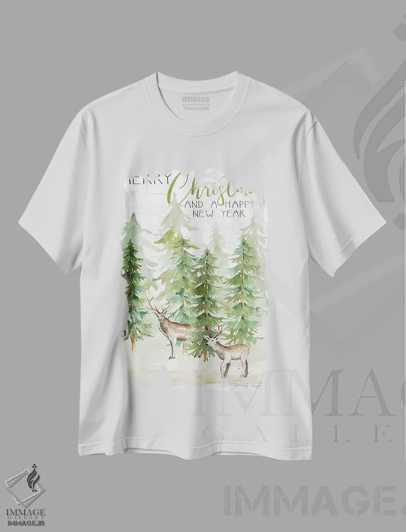 تیشرت سفید طرح دار گوزن کریسمس مبارک و سال نو خوش، تابلو و عبار ت های کریسمسی اثر سیندی جیکوبز | فروشگاه ایماژ