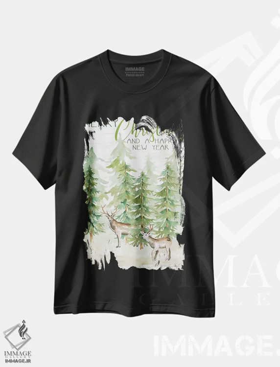 تیشرت مشکی طرح دار گوزن کریسمس مبارک و سال نو خوش، تابلو و عبار ت های کریسمسی اثر سیندی جیکوبز | immage.ir