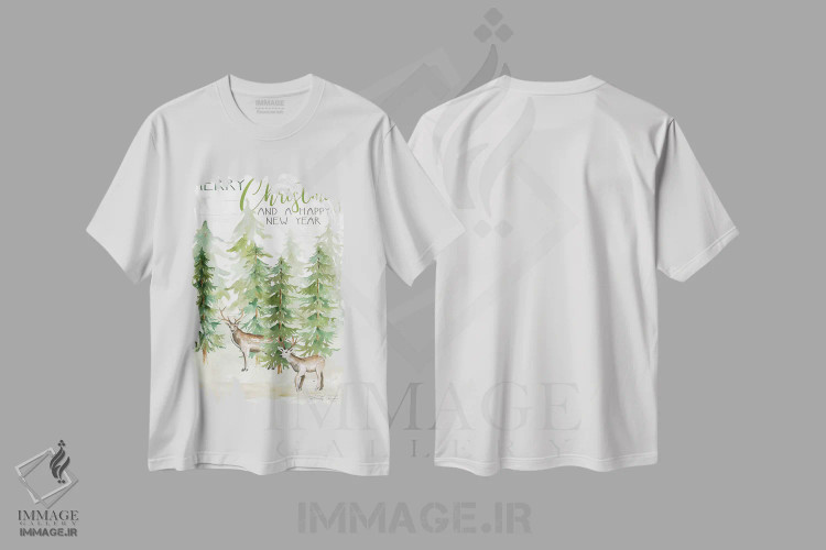 تیشرت سفید طرح دار گوزن کریسمس مبارک و سال نو خوش، تابلو و عبار ت های کریسمسی اثر سیندی جیکوبز | فروشگاه ایماژ