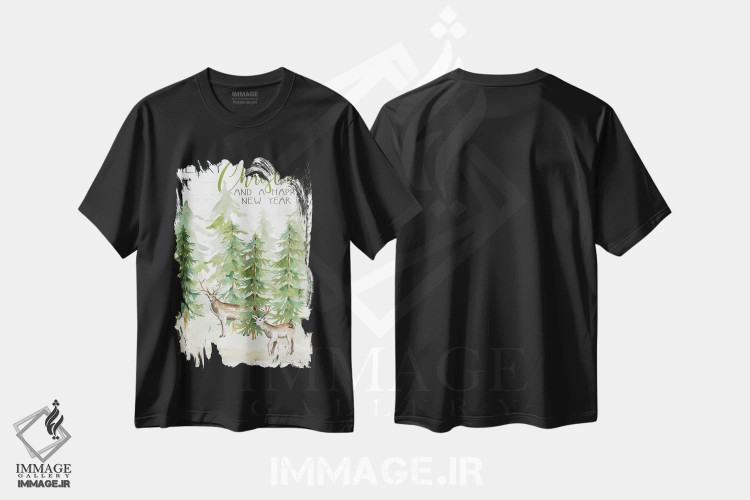 تیشرت مشکی طرح دار گوزن کریسمس مبارک و سال نو خوش، تابلو و عبار ت های کریسمسی اثر سیندی جیکوبز | immage.ir